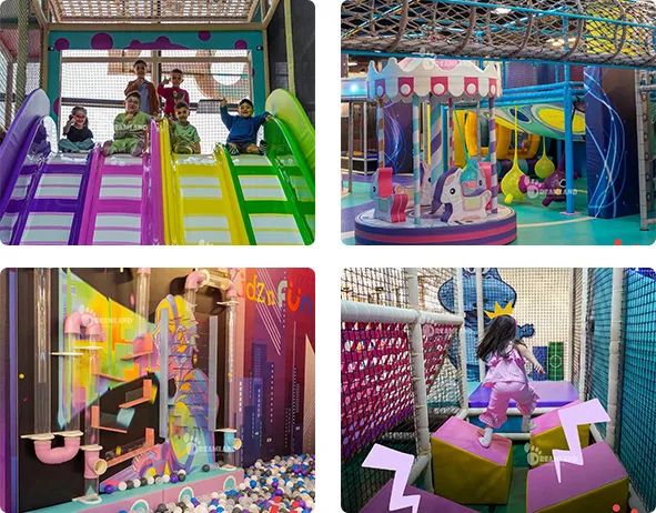 Four-Lane Fiberglass Slide,Indoor Merry-Go-Round,Interactive ball wall,Parkour Quad Steps
