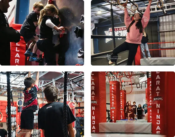 Climbing wall,Gymnastic rings obstacle,Horizontal bar hang obstacle,Ninja course