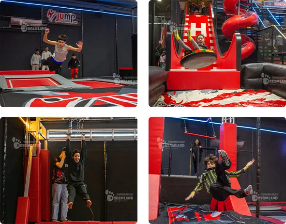 Basketball with trampoline,Sticky wall,Super Mario-themed interactive play wall,Valo jump
