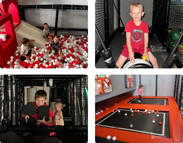 Ball Pit with Integrated Slide,Enclosed Swing Ride,Foam Block Obstacle Tunnel,reaction wall