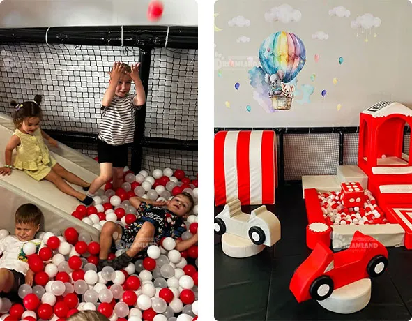 Red-White Transparent Ball Pit,Toddler Soft Play Zone