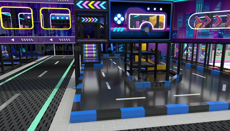 Custom themed indoor playground with slides, climbing, and soft play equipment