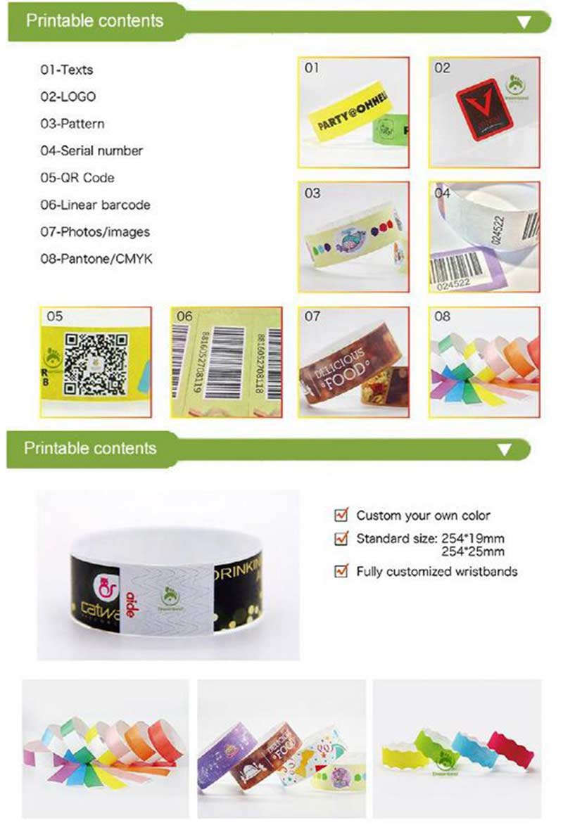 Paper Tyvek Wristband with logo printing DLW001 1